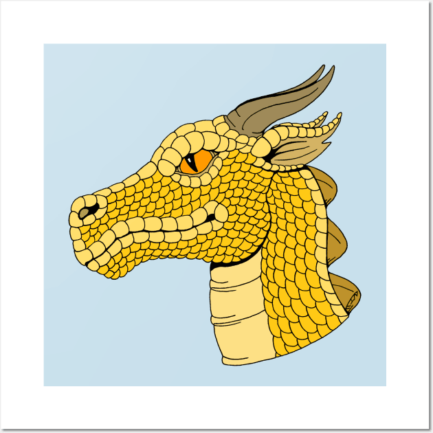 Gold Dragon Head in Profile Wall Art by AzureLionProductions